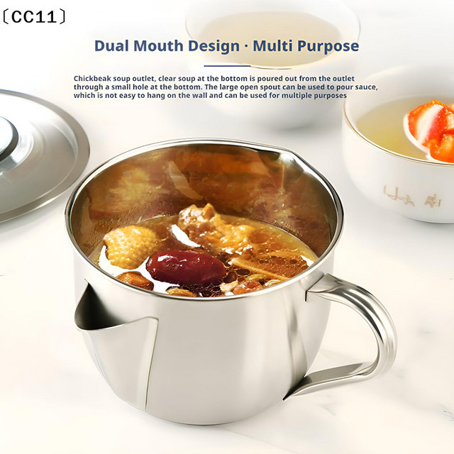 KuZHEN Fettabscheider aus Edelstahl in Silber mit Deckel und Doppelauslauf-Design sowie Cool-Touch-Griff für Saucen, Suppen und Eintöpfe - Bild 1