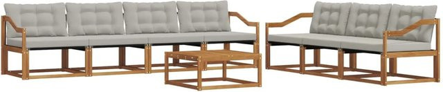 vidaXL Outdoor-Sofagarnitur 8-teilig aus Akazienholz und Textilene in Natur und Grau mit Kissen und Tisch - Bild 1