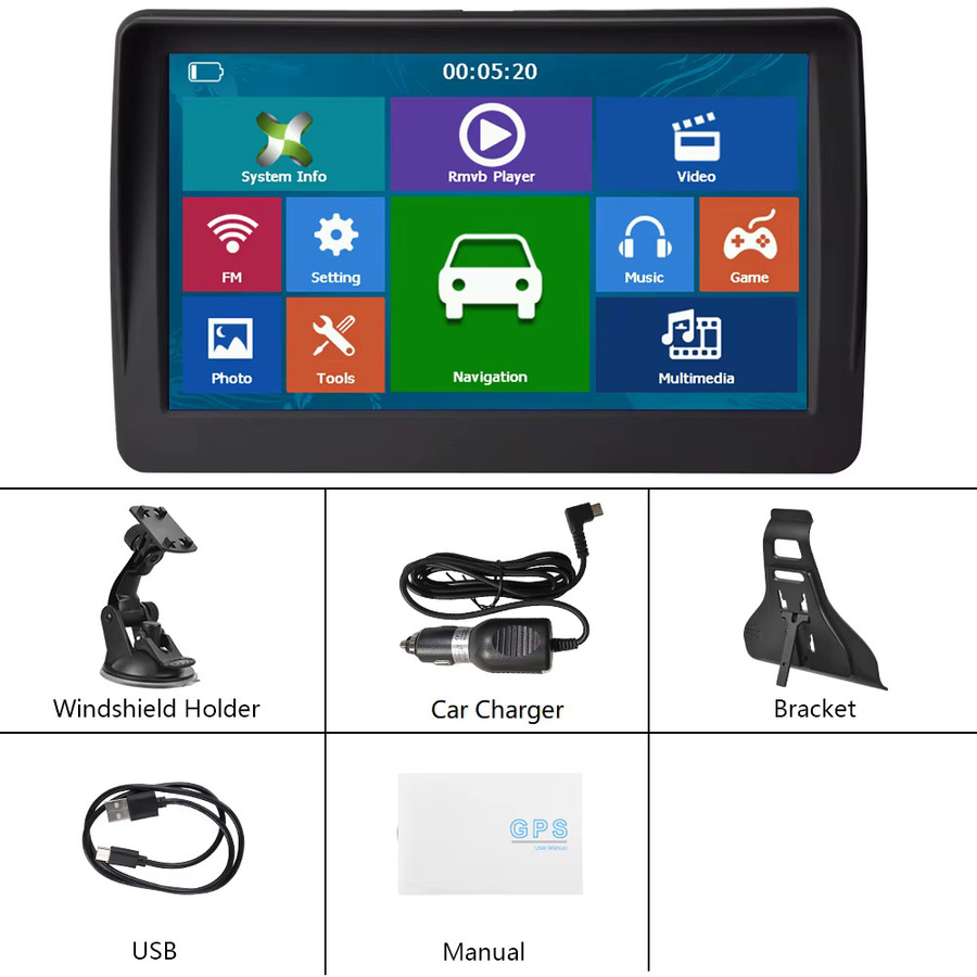 Podofo Auto GPS Navigator mit 7 Zoll Kapazitivem Touchscreen, 8GB ROM, FM Radio, MP3/MP4 Unterstützung und USB/SD-Kartenslot in Schwarz - Bild 6