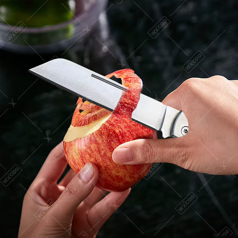 WXCOO Klappmesser aus Edelstahl mit Holzgriff in Silber als Obstschälmesser und Zitronenschäler für die Küche - Bild 3