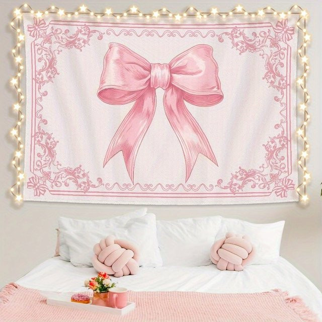 VIKAMA 3D-Schleifen-Wandbehang in Pink mit geprägter Textur, dekorative Wanddekoration für Schlafzimmer und Kinderzimmer, B/H: 60 x 40 cm - Bild 1