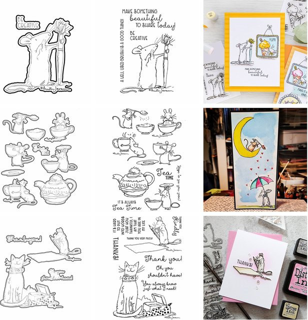 Metall-Stanzformen Set mit Motiv Mäuse, Katze und Karotte für DIY Scrapbooking und Bastelarbeiten in Transparent - Bild 1