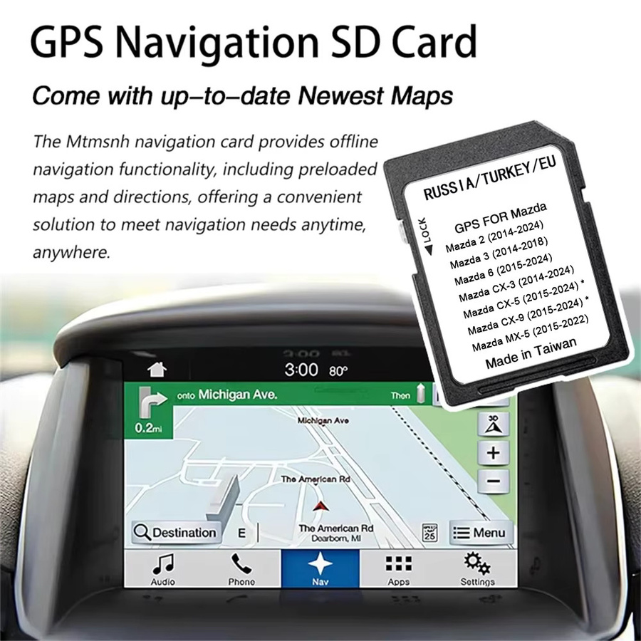 AOLAISTAR GPS SD-Karte für Mazda 2 3 6 CX3 CX5 CX9 MX5 mit EU-Navigationskarten Update 2024-Version in Schwarz - Bild 5