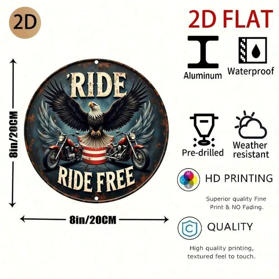 Vintage Blechschild CIFBUY mit Adler und Motorrad Motiv, quadratische Wandkunst für Garage und Männerhöhle, Mehrfarbig, Breite: 20,32 cm, Höhe: 20,32 cm - Bild 2