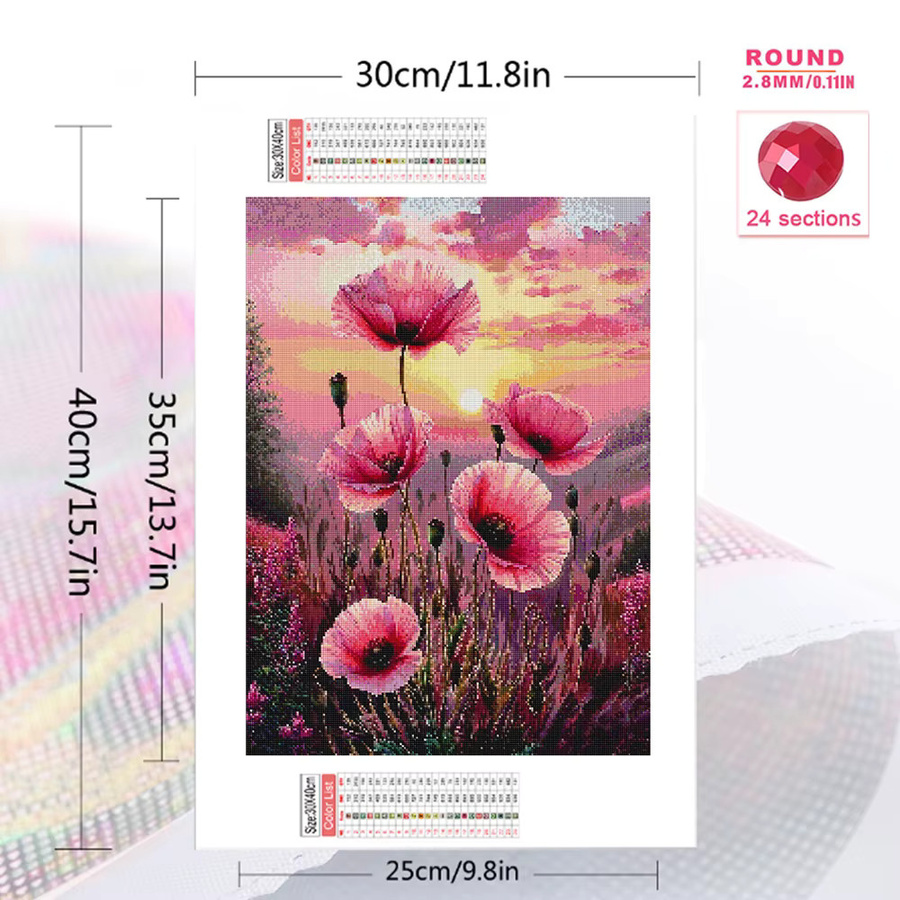 Evershine DIY Diamant-Mosaik Mohnblumen Stickerei Set mit bunten Rund-Strasssteinen für die Heimdekoration, B/H: 20 x 30 cm - Bild 2