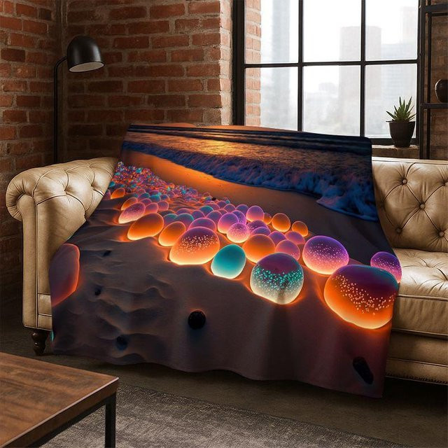 Traces of the Wind Flanelldecke mit Regenbogen-Kieselstein-Design, weiche und warme Überwurfdecke aus Polyester, Mehrfarbig, B/B: 75 x 90 cm - Bild 1