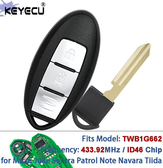 KEYECU Smart Remote Key Fob mit ID46 Chip für Nissan Micra Juke Sentra Patrol Note Navara Tiida, 433,92 MHz, Schwarz - Bild 1