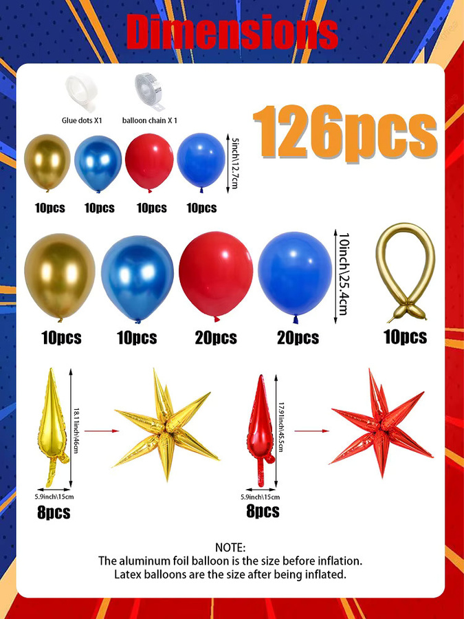Kozee Ballon Kranz Bogen Kit für Geburtstag und Party Dekoration in Rot, Blau und Gold mit Sternen, 126 Stück - Bild 3