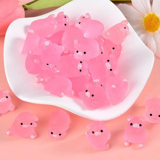 TBJOY Set aus 6 leuchtenden Harz-Ferkel-Ornamenten in Pink für DIY-Schlüsselanhänger und Dekoration - Bild 1