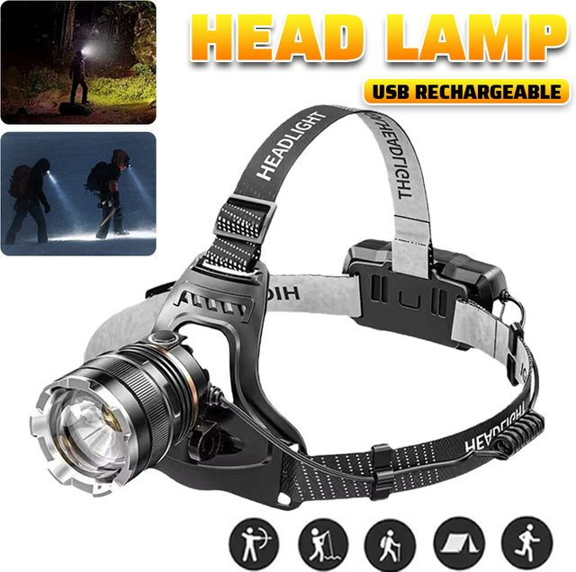 ZHIYU LED-Stirnlampe mit Bewegungssensor, wiederaufladbar, Schwarz - Bild 1