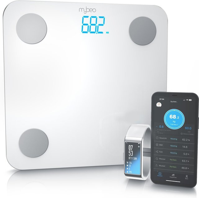 MyBeo Digitale Bluetooth Körperfettwaage mit App-Steuerung in Weiß - Bild 1