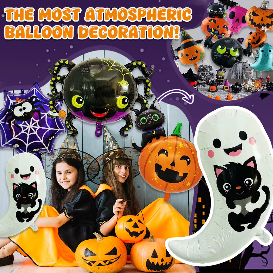 XQYY Halloween Heliumballons aus Aluminiumfolie in Multicolor mit Pumpkin, Spider und Ghost Motiven - Bild 3