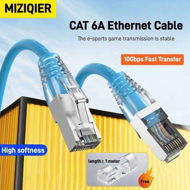MIZIQIER Cat6a Ethernet LAN Kabel in Blau, 10 Gbit/s wasserdichtes und flexibles Kabel für Innen- und Außenbereiche - Bild 1