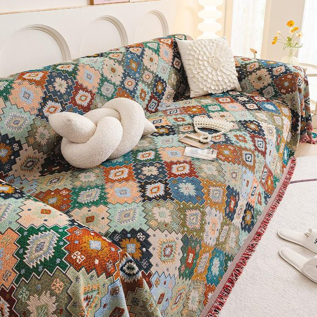 Böhmisches Sofatuch im Norwegian Ethnic Design aus Chenille, Mehrfarbig, B/H: 180 x 380 cm - Bild 1