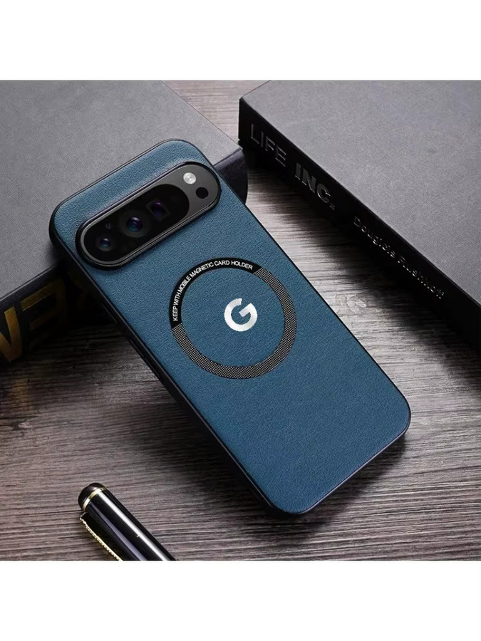 Magnetische Leder-Handyhülle mit G-Logo für Google Pixel 11 10 9 8 7 6 A Pro XL inklusive MagSafe Wireless Charging in Silber und Weiß - Bild 4