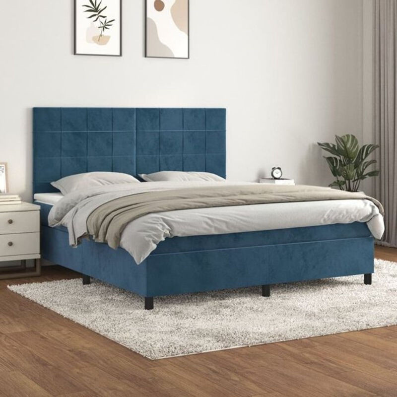 Vidaxl Boxspringbett mit Matratze in Blau aus Samt, B/T/H: 160 x 200 x 128 cm - Bild 1
