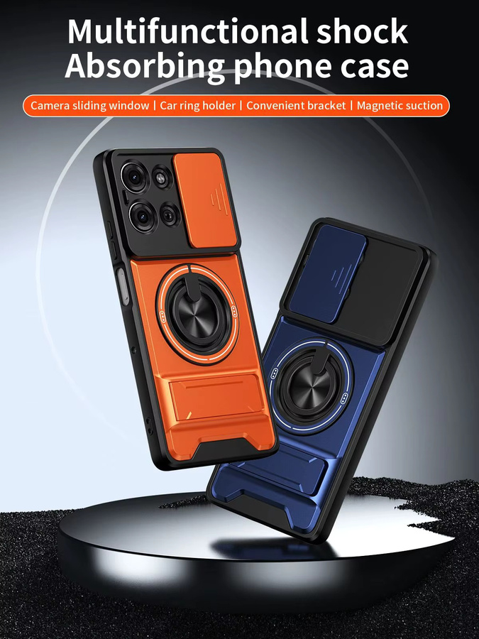 Stoßfeste Panzer-Handyhülle für Motorola Moto G15 G17 Power G05 E15 G04 G24 G04S E14 Edge 70 60 60S 50 Fusion G 5G Play in Silber und Orange - Bild 7