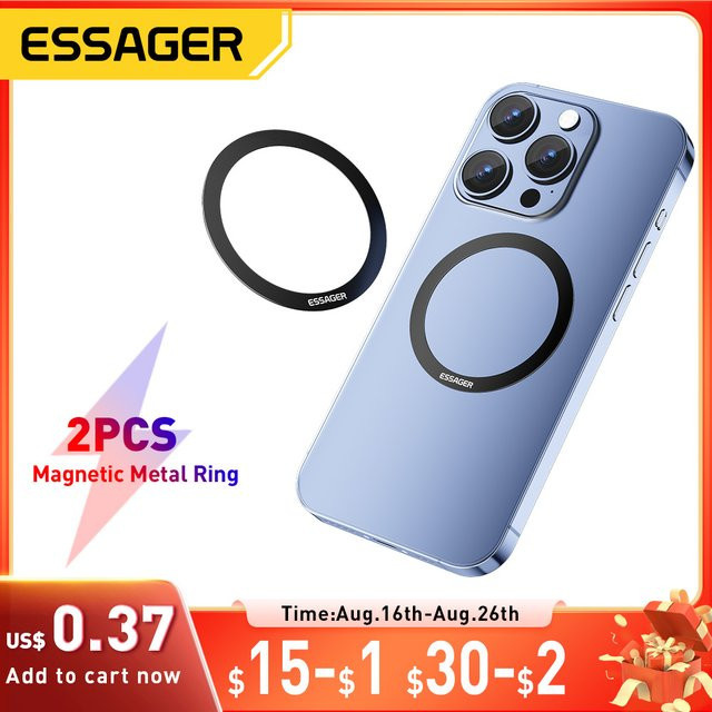 Essager 2 Stück magnetische Metallringe für MagSafe und kabelloses Laden, Schwarz - Bild 1