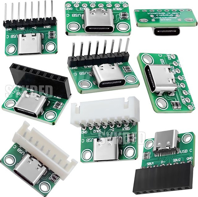 SYKDFD USB 3.1 Typ C Adapter Board mit 16 Pins und 5,1 kOhm Dual Widerstand in Grün - Bild 1