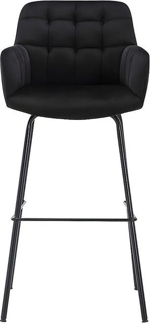 Vente-unique Barhocker Pega in Schwarz aus Samt und Metall, Höhe: 50 cm - Bild 1