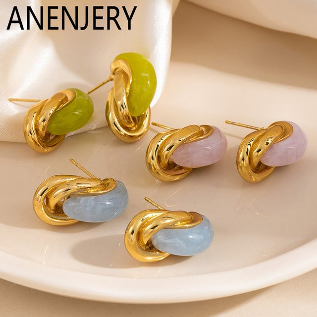 ANENJERY Ohrringe, 316L Edelstahl, Gold Farbe, Rund, Damen - Bild 1