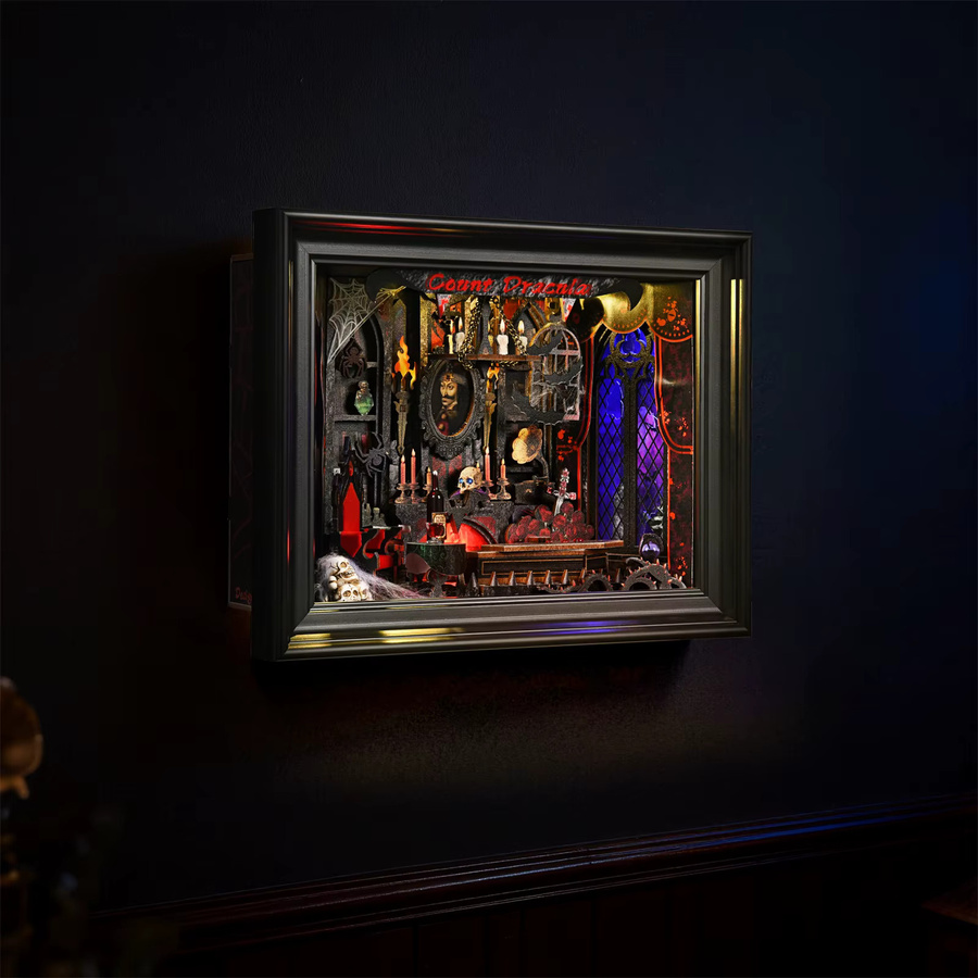ASLOWSNAIL Buchnischen-Bausatz Vampir Dracula DIY Holzpuzzle im gotischen Stil für Halloween als dekoratives Bücherregal und Puppenhaus Modell in Natur und Mehrfarbig - Bild 3