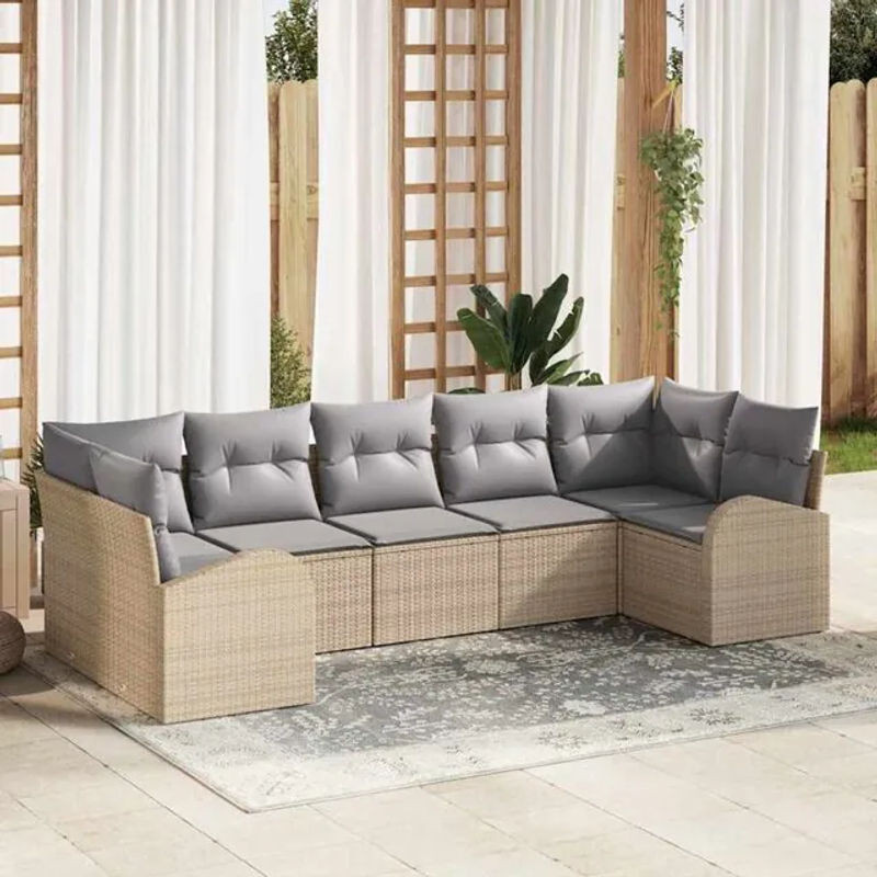Vidaxl Garten-Sofa-Set aus Poly-Rattan mit 7 Kissen in Beige und Hellgrau - Bild 1