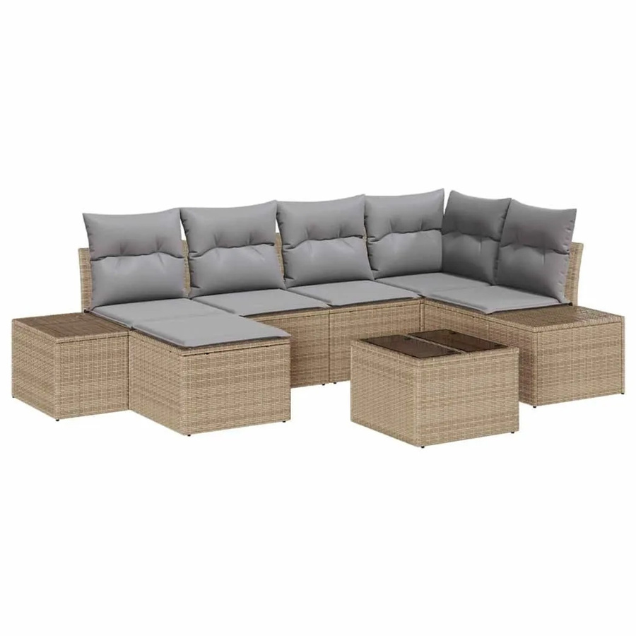 vidaXL Garten-Sofa-Set aus Poly-Rattan in L-Form mit Kissen, 6-teilig, Beige und Grau - Bild 2