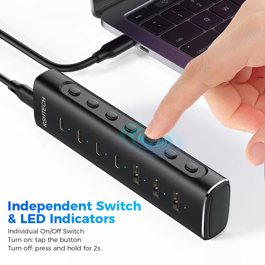 RSHTECH 7-in-1 USB 3.2 Hub Dockingstation mit 10 Gbit/s Datenübertragung und einzelnen Touch-Schaltern, Schwarz - Bild 5