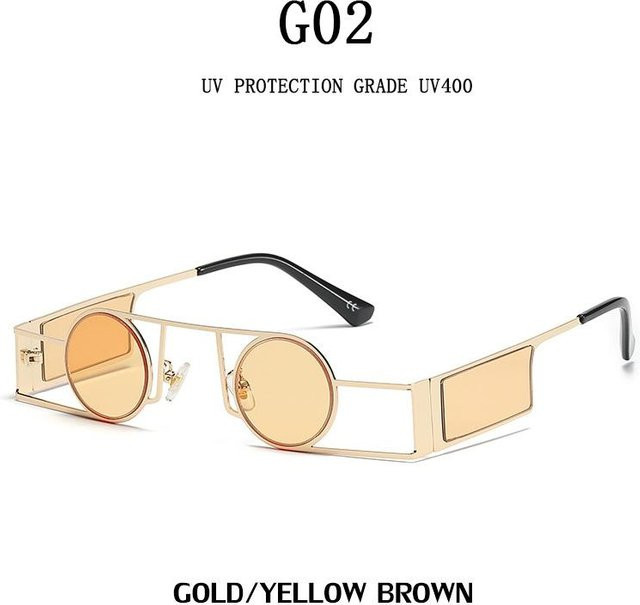 XYNN Sonnenbrille, Runde Steampunk Retro, Vollrand, Edelstahl, Gold, Männer - Bild 1