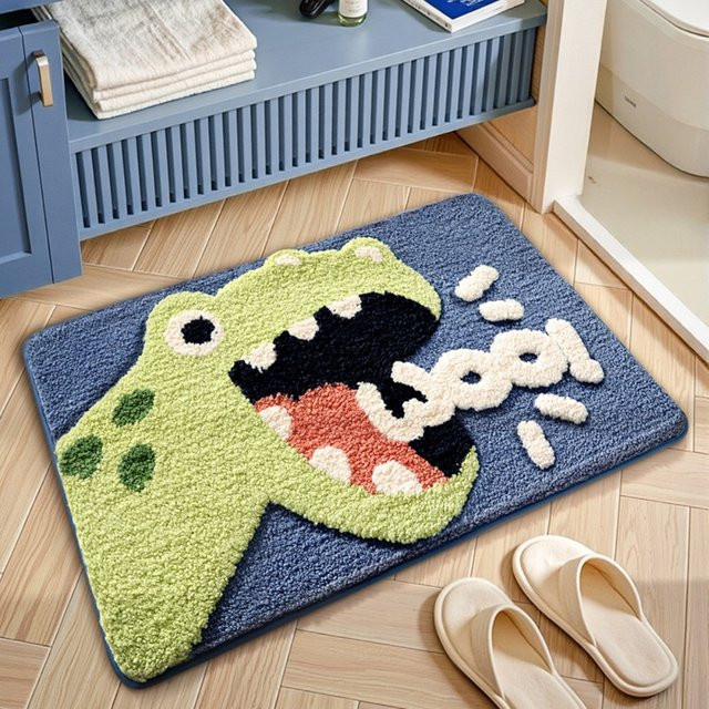 VIKAMA Rutschfeste Badezimmer Matte mit Cartoon Dinosaurier Muster, Wasserabsorbierender Teppich für Schlafzimmer und Wohnzimmer, Mehrfarbig, B/T: 60 x 40 cm - Bild 1