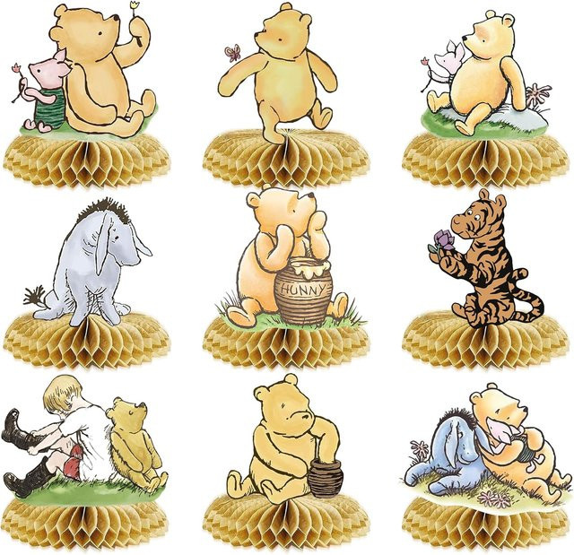 9-teiliges Disney Winnie Bär Tischdekoration-Set aus Papier in Gelb für Babyparty und Geburtstag - Bild 1