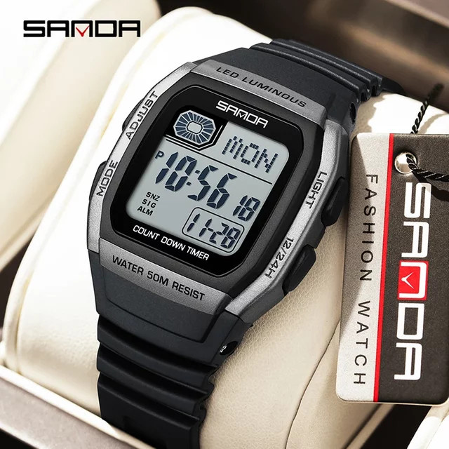 SANDA Digitaluhr, Kunststoff, Schwarz, Eckig, Unisex - Bild 1