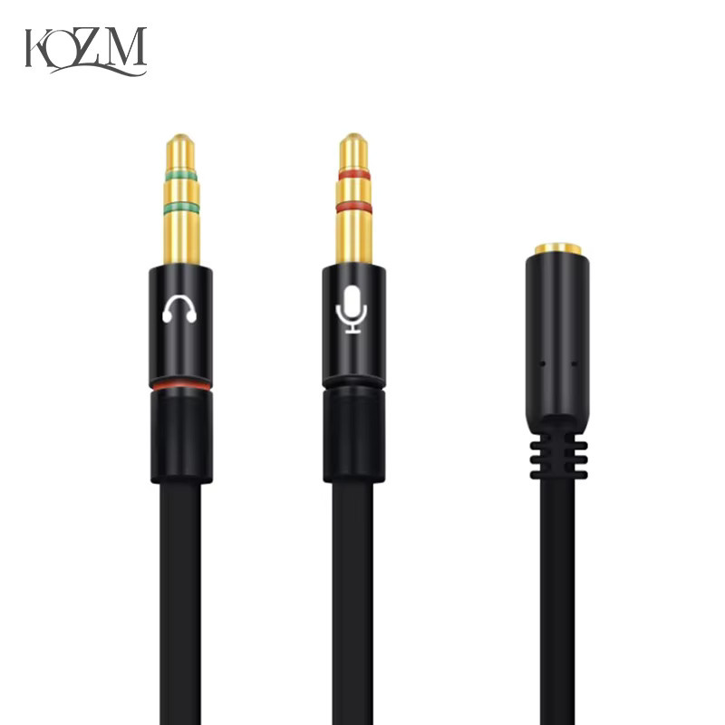 KOQZM 3,5mm TRRS Adapter Schwarz: 4-polige Buchse auf zwei 3-polige Stecker für Stereo-Audio und Mikrofon - Bild 2