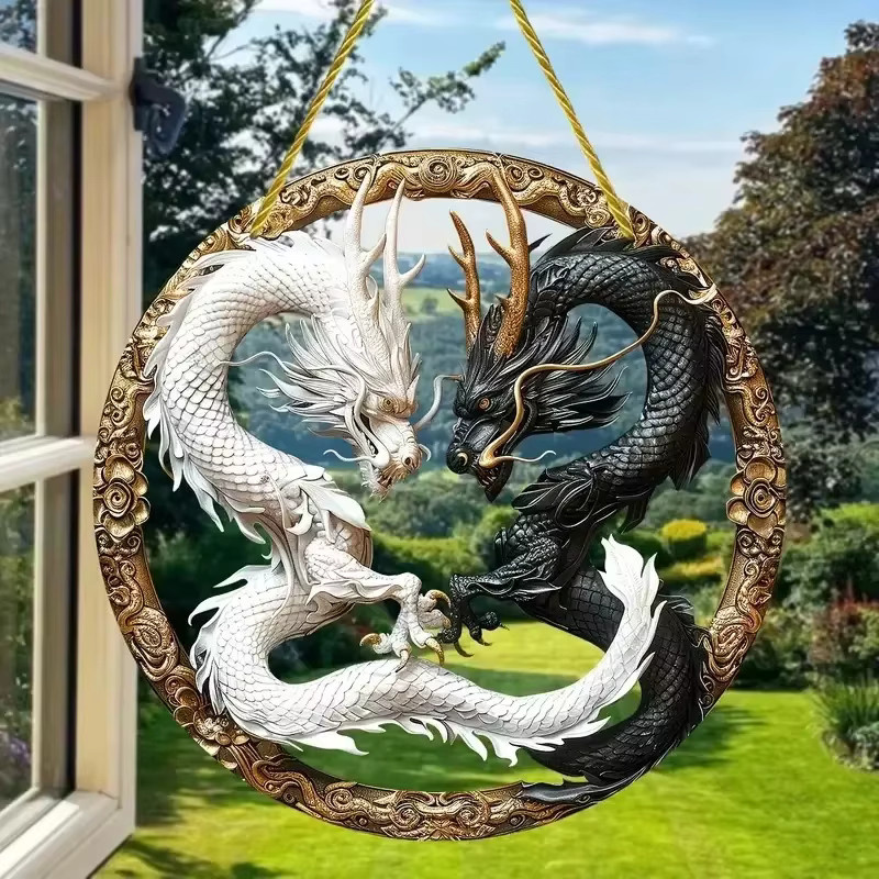 Potdemiel Buntglas-Sonnenfänger Fliegender Drache, runder Acryl-Fenster-Hängefänger in Multicolour, Durchmesser: 20 cm - Bild 2