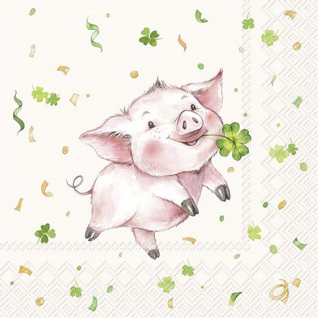Serviette Lucky Pig aus Papier mit Glücksschweinchen Motiv, B/B: 33,0 x 33,0 cm - Bild 1