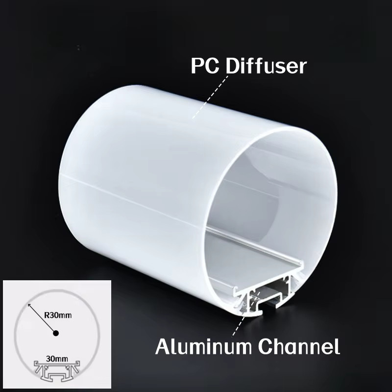 Khelse Runde LED-Aluminiumprofile in Weiß als Rohr für die Oberflächenmontage mit Diffusor-Halter für hängende lineare Lichtleisten - Bild 2