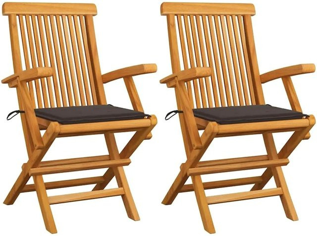 vidaXL Gartenstühle aus Teak-Massivholz mit Kissen, 2er Set, Braun/Beige - Bild 1