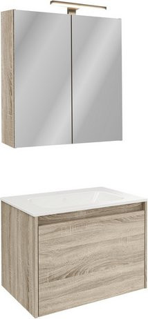 Fackelmann Badmöbel-Set Compact Line in Sonoma Eiche, Braun, mit Spiegelschrank und LED-Beleuchtung, B/T/H: 71,0 x 52,55 x 46,5 cm - Bild 1