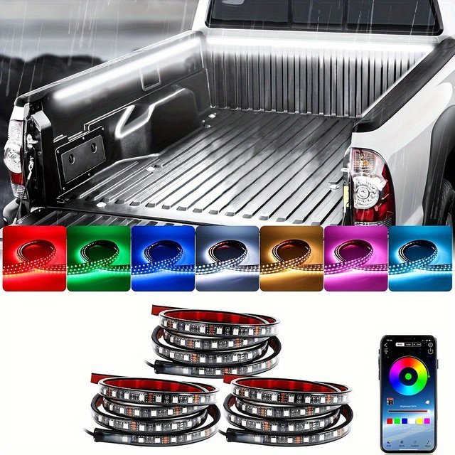 AnautosL RGB LED-Lichtleiste für LKW-Ladeflächen in Schwarz, 152,4 cm, Multicolour-Beleuchtung für Pickups, SUVs, Wohnmobile und Boote - Bild 1