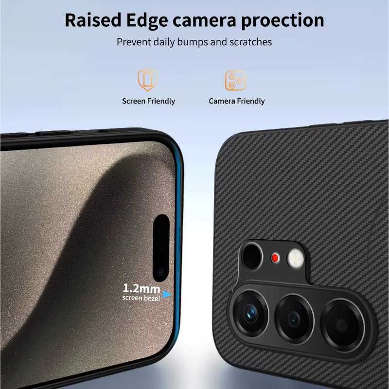 Tecno Camon 50 4G CN5 Schutzhülle aus Carbonfaser und PU-Leder mit kabelloser Ladefunktion in Schwarz und Blau - Bild 5