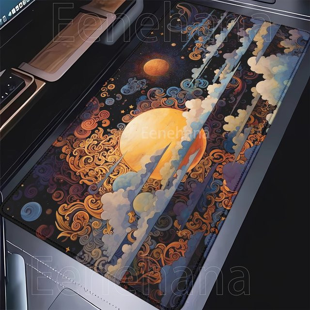 Riccu Gaming-Mauspad Cloud-Overlock mit Vollmond und Nacht Motiv in Multicolour, XXL-Schreibtischunterlage, B: 90 cm, T: 40 cm - Bild 1