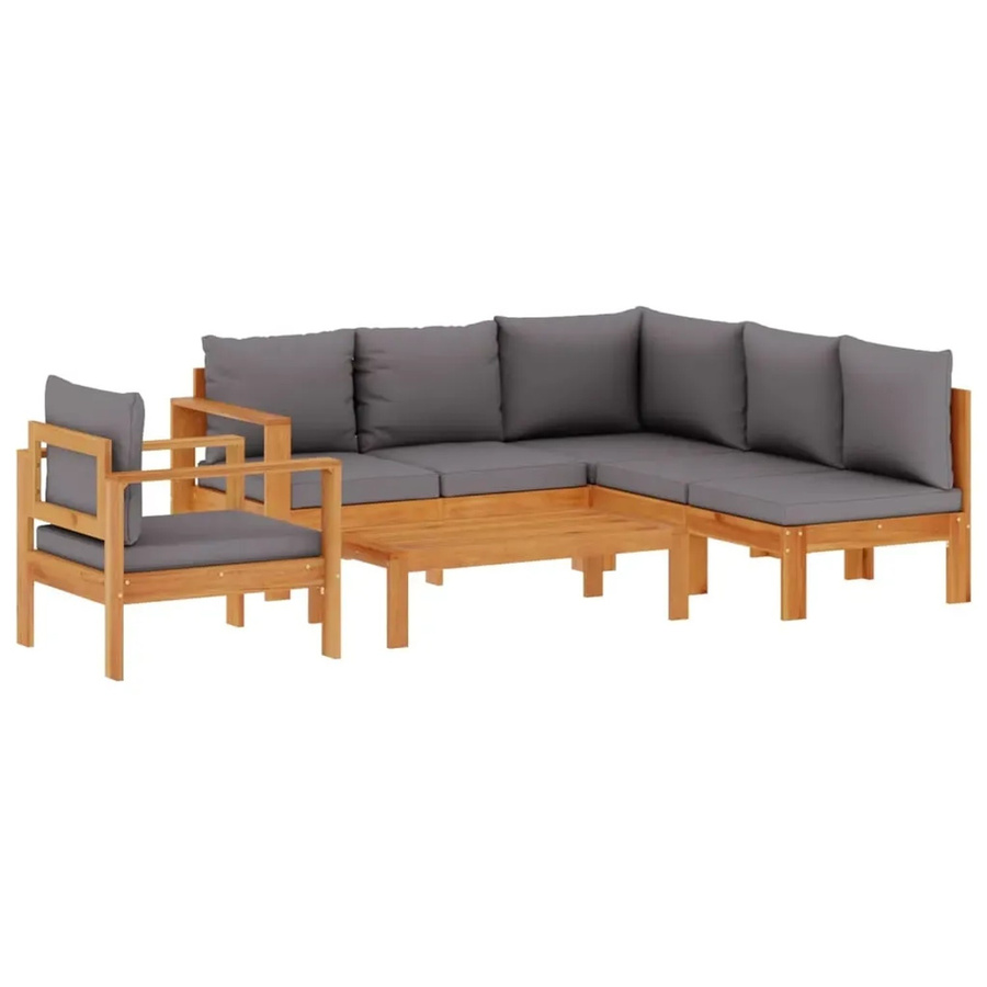 vidaXL 5-teilige Garten-Sofagarnitur aus Akazien-Massivholz mit Kissen in Dunkelgrau - Bild 2