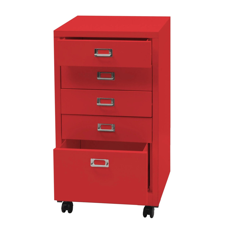PROREGAL Rollcontainer aus Metall mit 5 Schubladen in Rot, B/T/H: 75 x 40 x 41 cm - Bild 2