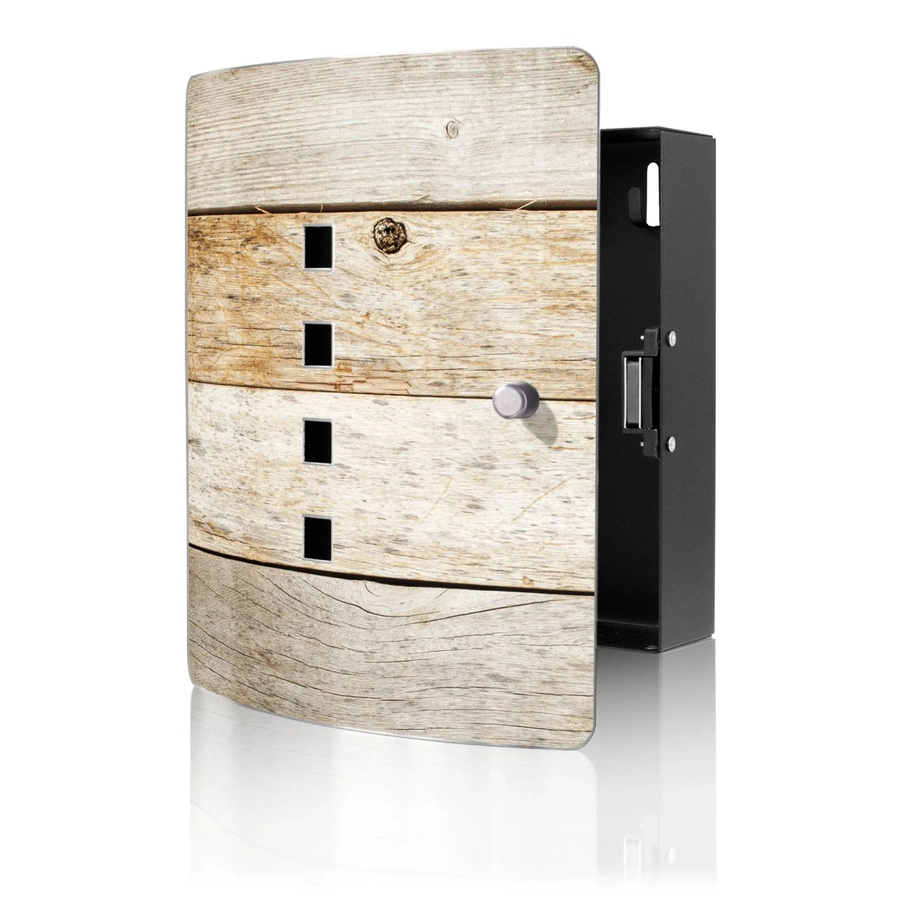Banjado Design Schlüsselkasten aus Edelstahl mit Magnetverschluss und Holzmotiv in Grau, B/T/H: 24 x 21,5 x 7 cm - Bild 2