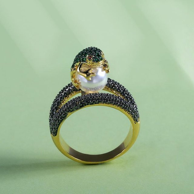 Huitan Ring, Kupfer, Perle, Zirkonia, Damen, beige - Bild 1