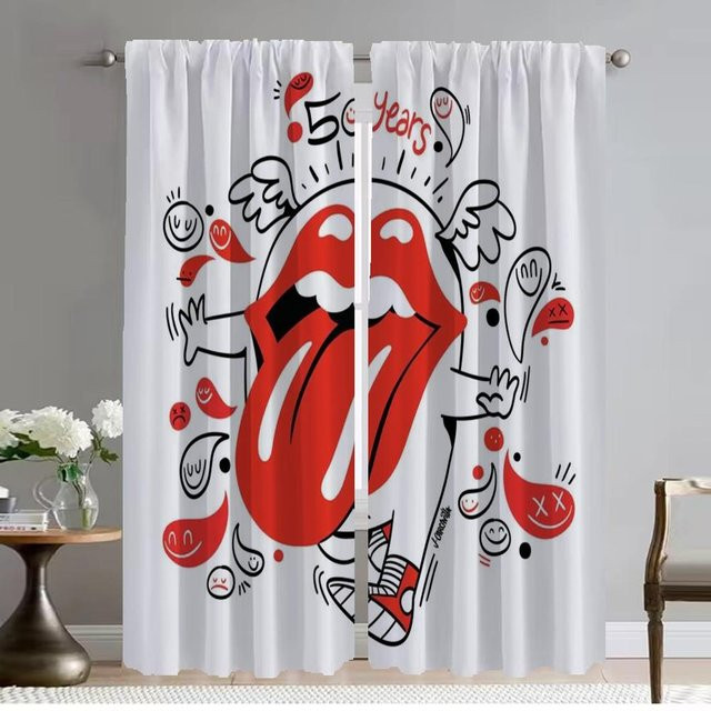 Rolling Stones Tüll-Verdunkelungsvorhang für dein Schlafzimmer, 2 Paneele, Weiß, B: 60 cm, H: 90 cm - Bild 1