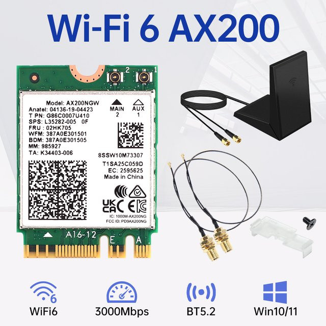 Fenvi WiFi 6 AX200 M.2 Netzwerkadapter mit Bluetooth 5.2 und magnetischer Antenne für Windows 10/11 - Bild 1