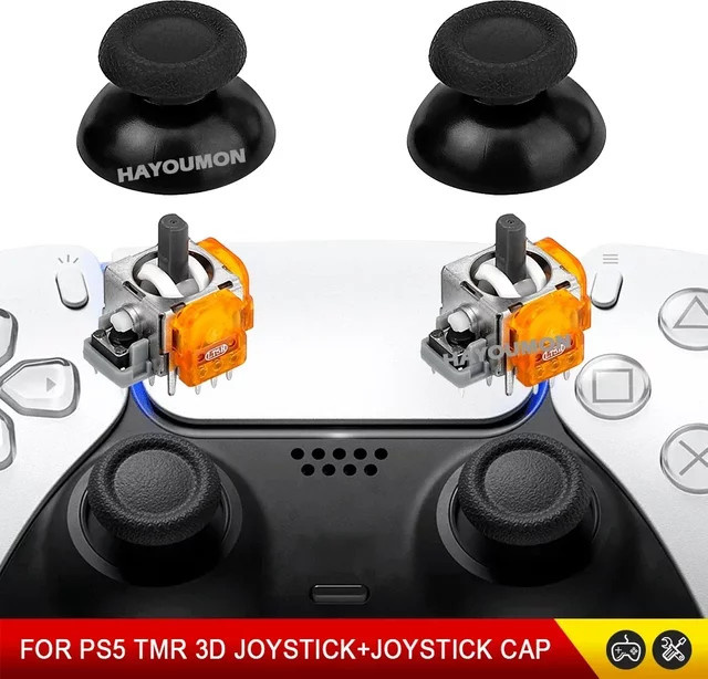 HeroAngel Ersatz-Joystick Set für PS5 Controller mit Stick-Kappen in Schwarz, 3D Analog Thumbsticks gegen Stick Drift für PlayStation Gamepads - Bild 1