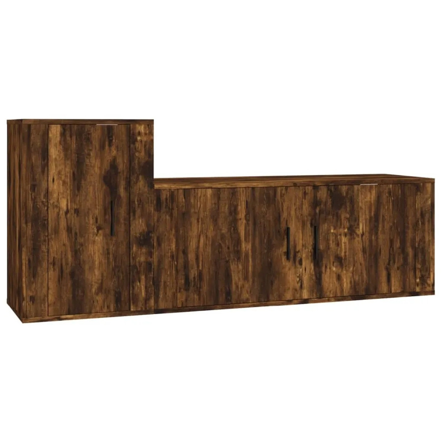 vidaXL 2-teiliges TV-Schrank-Set aus Holzwerkstoff in Räuchereiche, Braun, Wandmontage, B/H/T: 100 x 40 x 34,5 cm und 40 x 60 x 34,5 cm - Bild 2